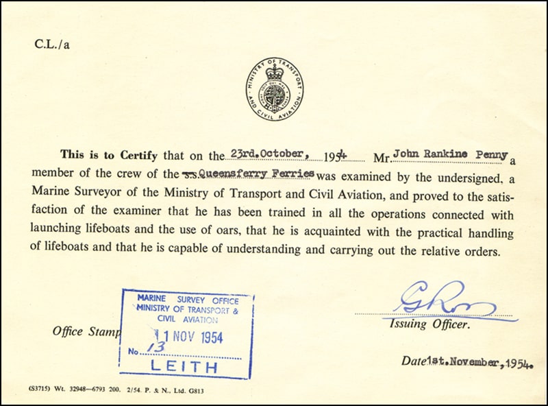 Lifeboat Certificate
